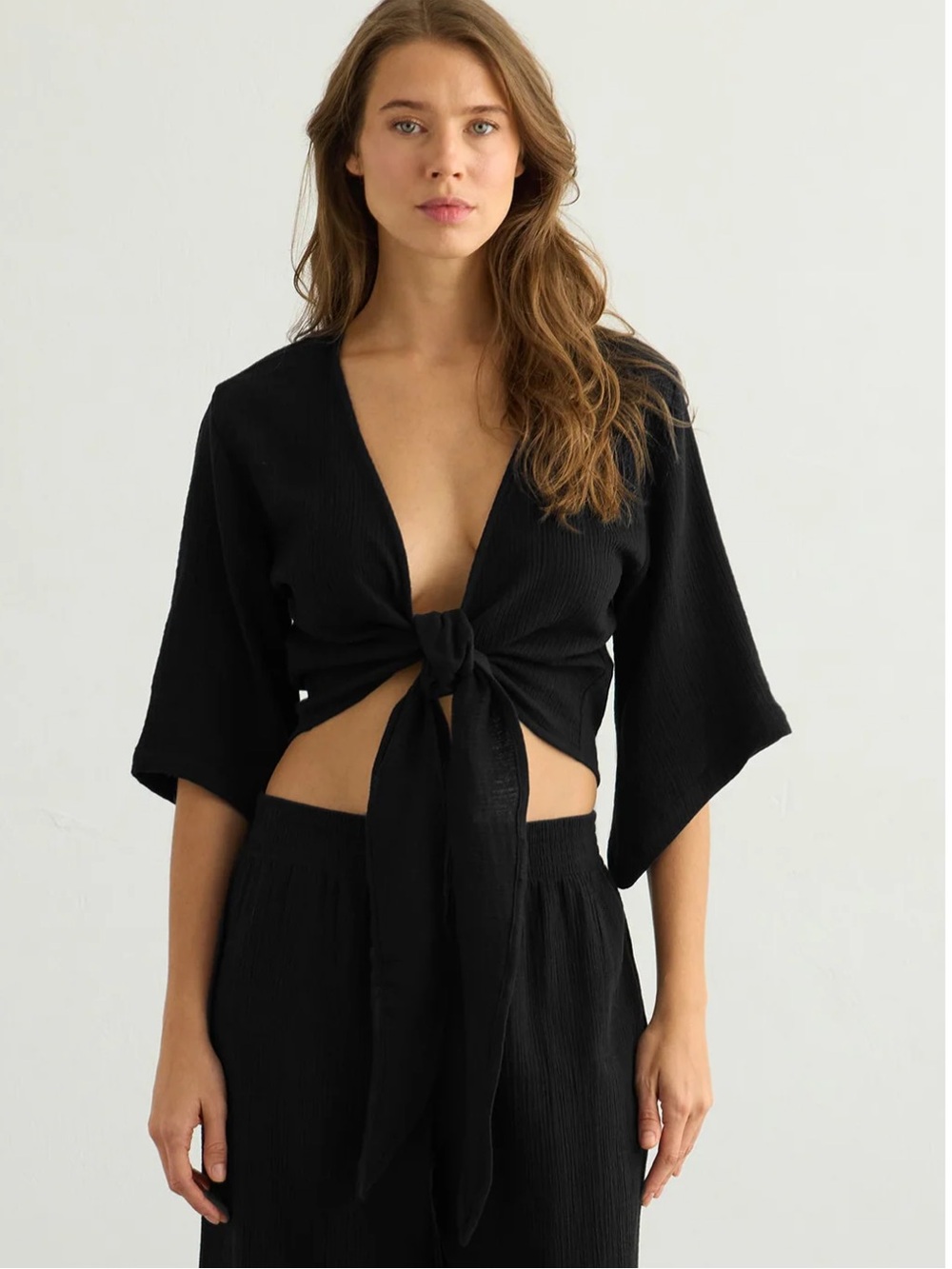 The Handloom LA Aura Wrap Top - Black OS